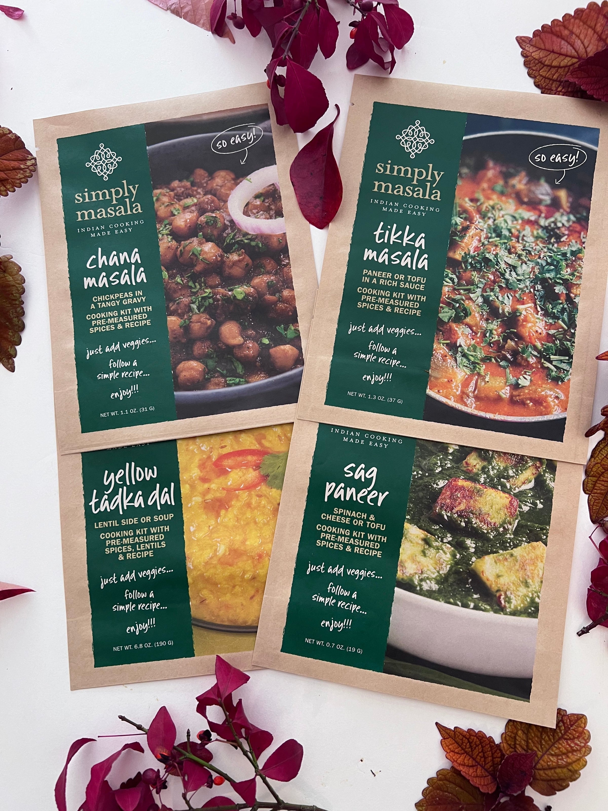 chana masala tikka masala yellow lentils sag paneer