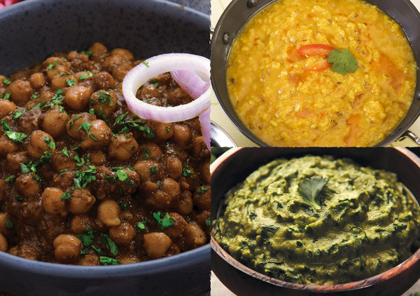 3 ways to make Indian style legumes with dal chana masala and spinach masiyal