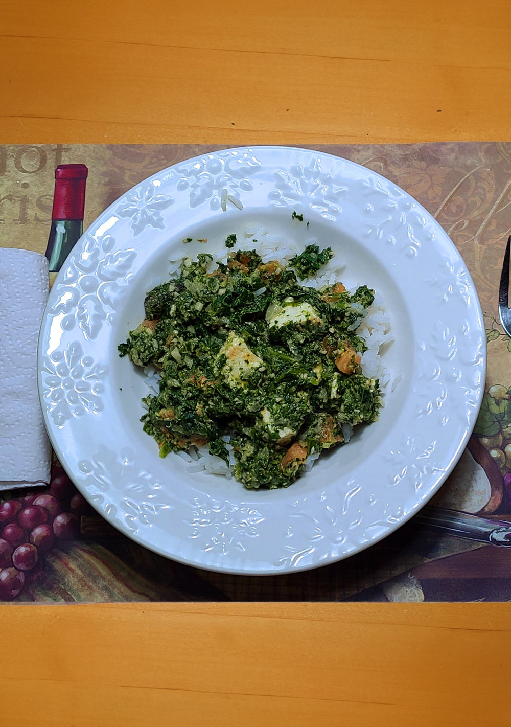 Judy prepared Simply Masala Sag Paneer, spinach with cheese and tofu 