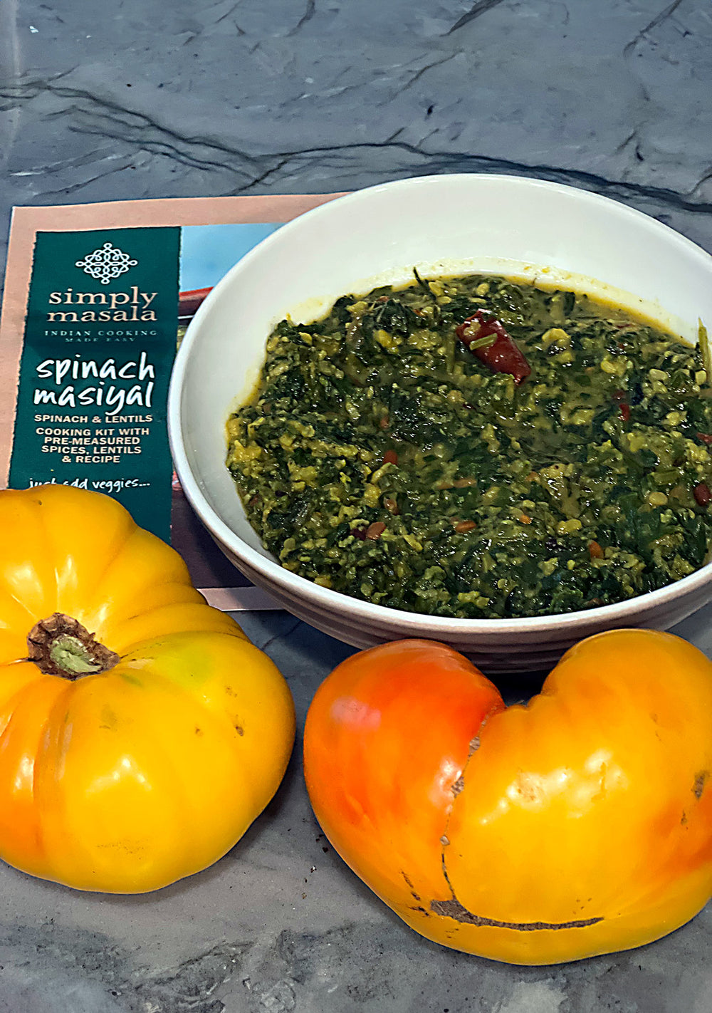 Anju prepared Simply Masala Spinach Masiyal, a Spinach and lentil mild south Indian masiyal dish