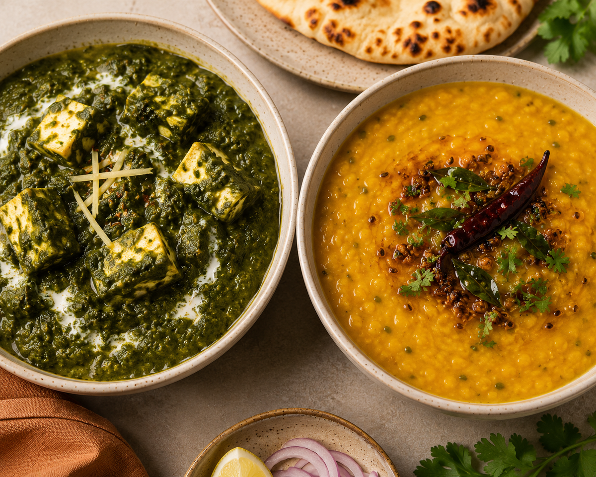 Comfort combo - Sag paneer/spinach and cheese and Yellow lentil dal