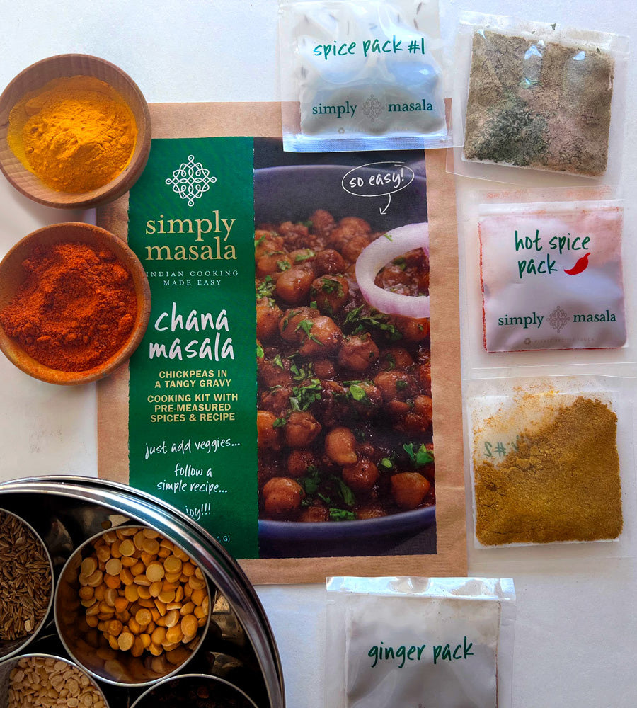 Simply Masala's curated pre-measured spice kits allow you to effortlessly recreate your favorite Indian dishes without buying the dozens of spices needed.